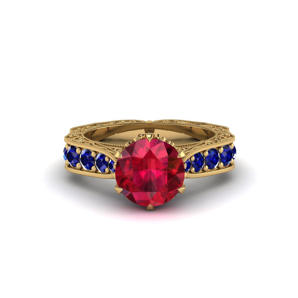 Ruby Victorian Scroll Engagement Ring - Kehlani No. 70