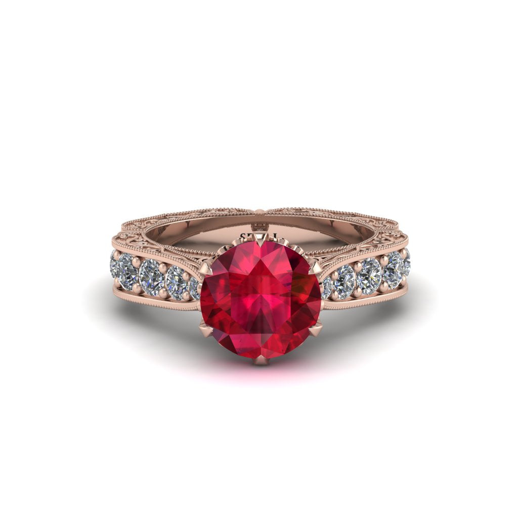 Ruby Victorian Scroll Engagement Ring - Kehlani No. 11