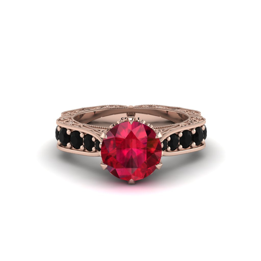Ruby Victorian Scroll Engagement Ring - Kehlani No. 41
