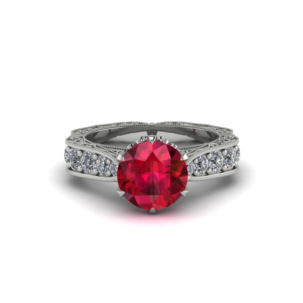 Ruby Victorian Scroll Engagement Ring - Kehlani No. 12