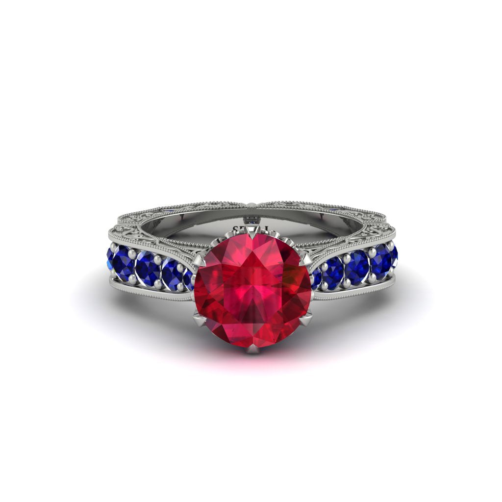 Ruby Victorian Scroll Engagement Ring - Kehlani No. 72