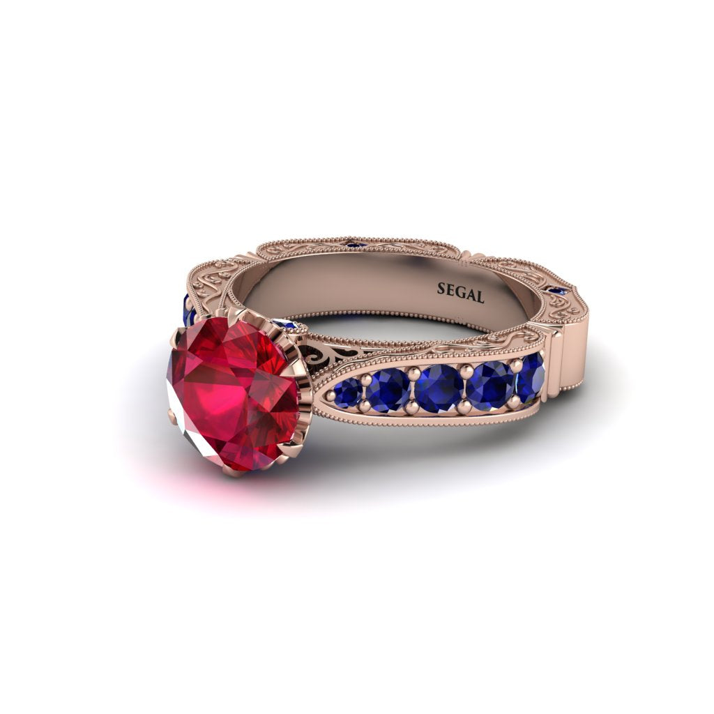 Ruby Victorian Scroll Engagement Ring - Kehlani No. 71