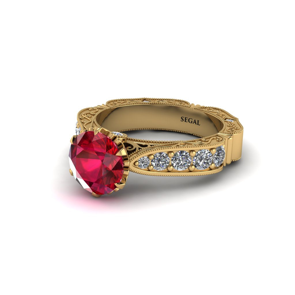 Ruby Victorian Scroll Engagement Ring - Kehlani No. 10