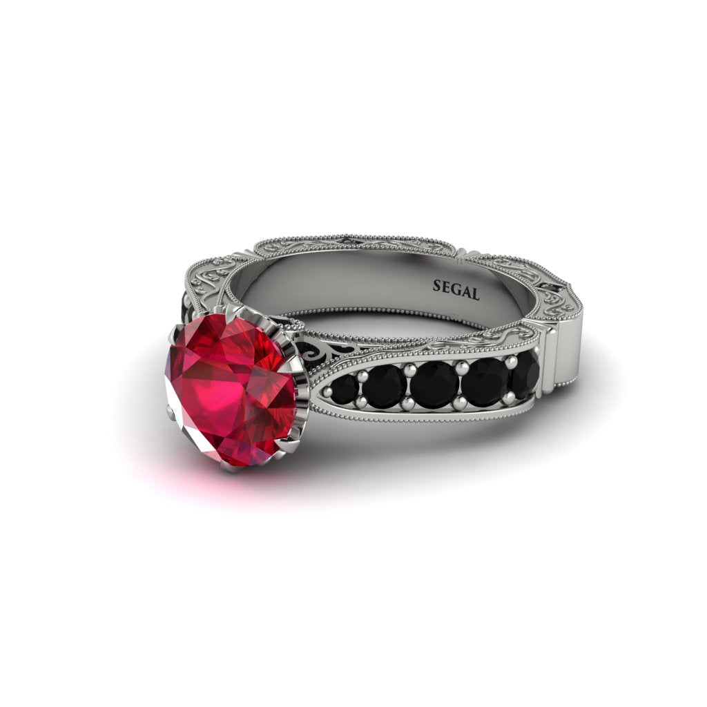 Ruby Victorian Scroll Engagement Ring - Kehlani No. 42