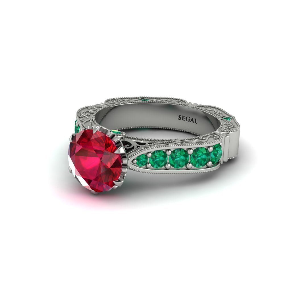 Ruby Victorian Scroll Engagement Ring - Kehlani No. 27