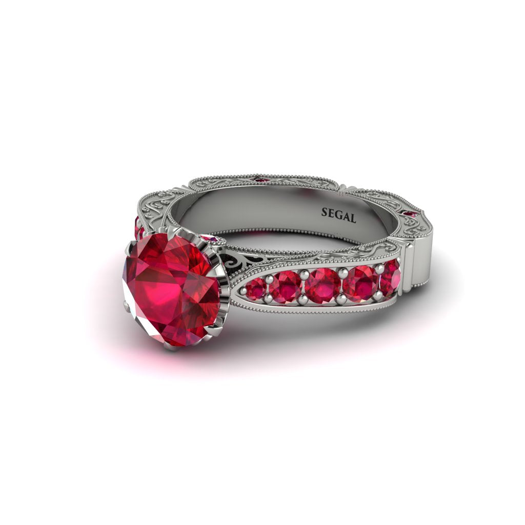 Ruby Victorian Scroll Engagement Ring - Kehlani No. 57