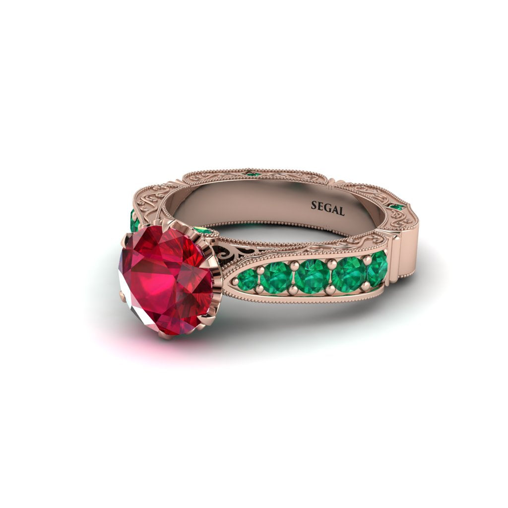 Ruby Victorian Scroll Engagement Ring - Kehlani No. 26