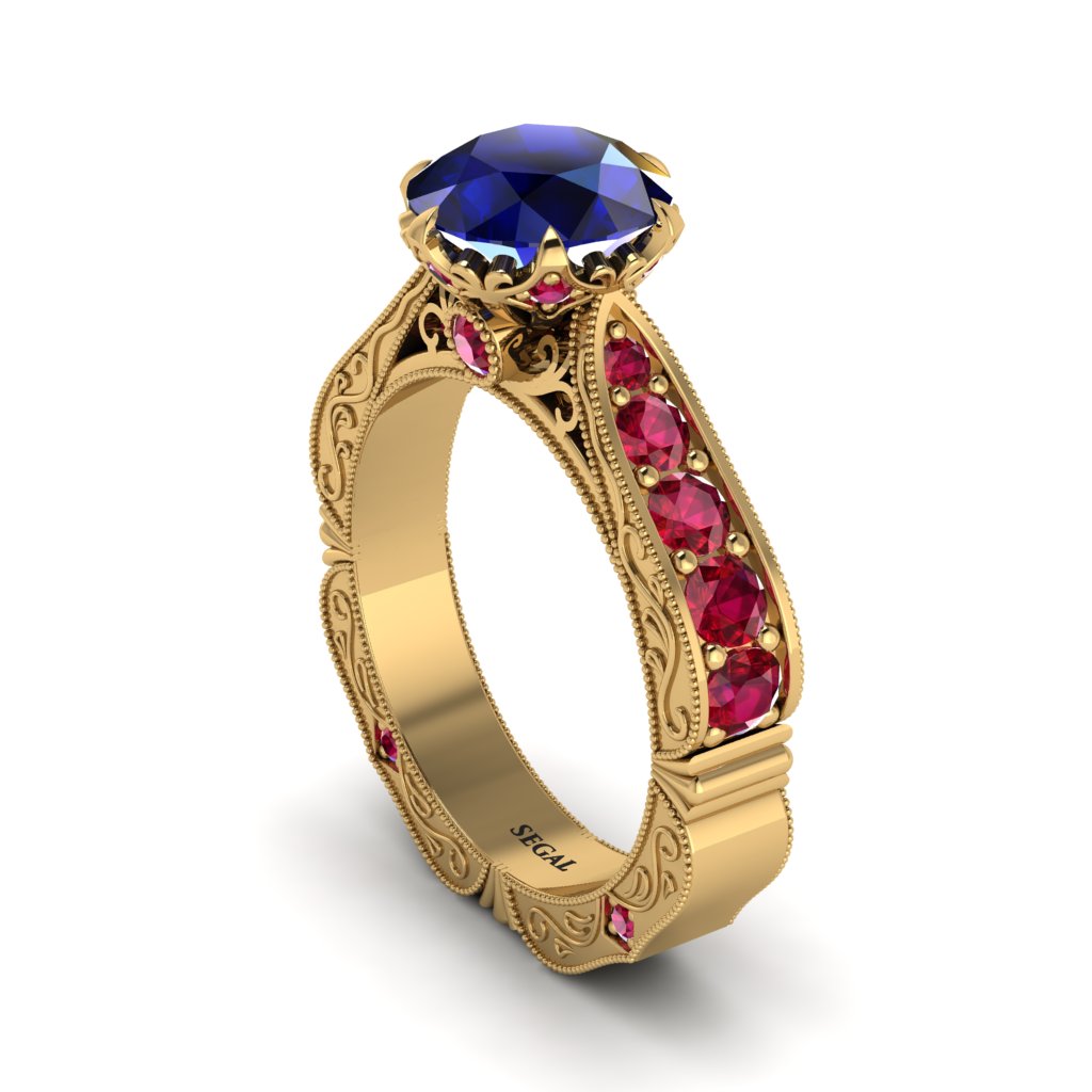 Sapphire Victorian Scroll Engagement Ring - Kehlani No. 58