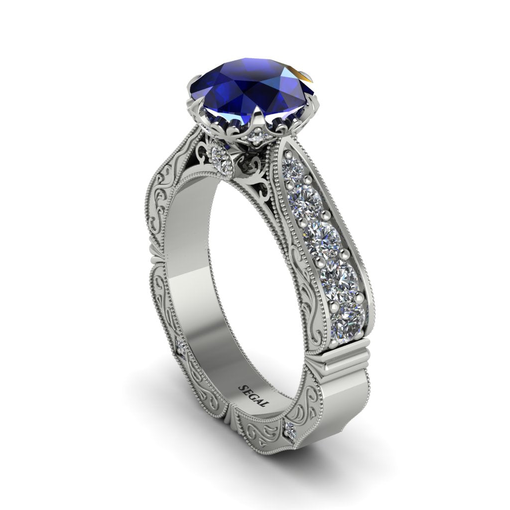 Sapphire Victorian Scroll Engagement Ring - Kehlani No. 15