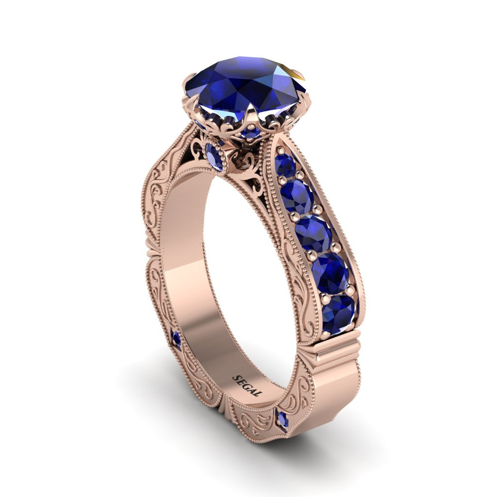 Sapphire Victorian Scroll Engagement Ring - Kehlani No. 74