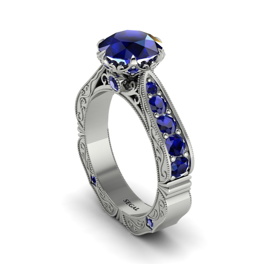 Sapphire Victorian Scroll Engagement Ring - Kehlani No. 75