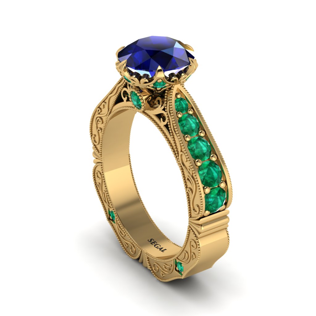Sapphire Victorian Scroll Engagement Ring - Kehlani No. 28