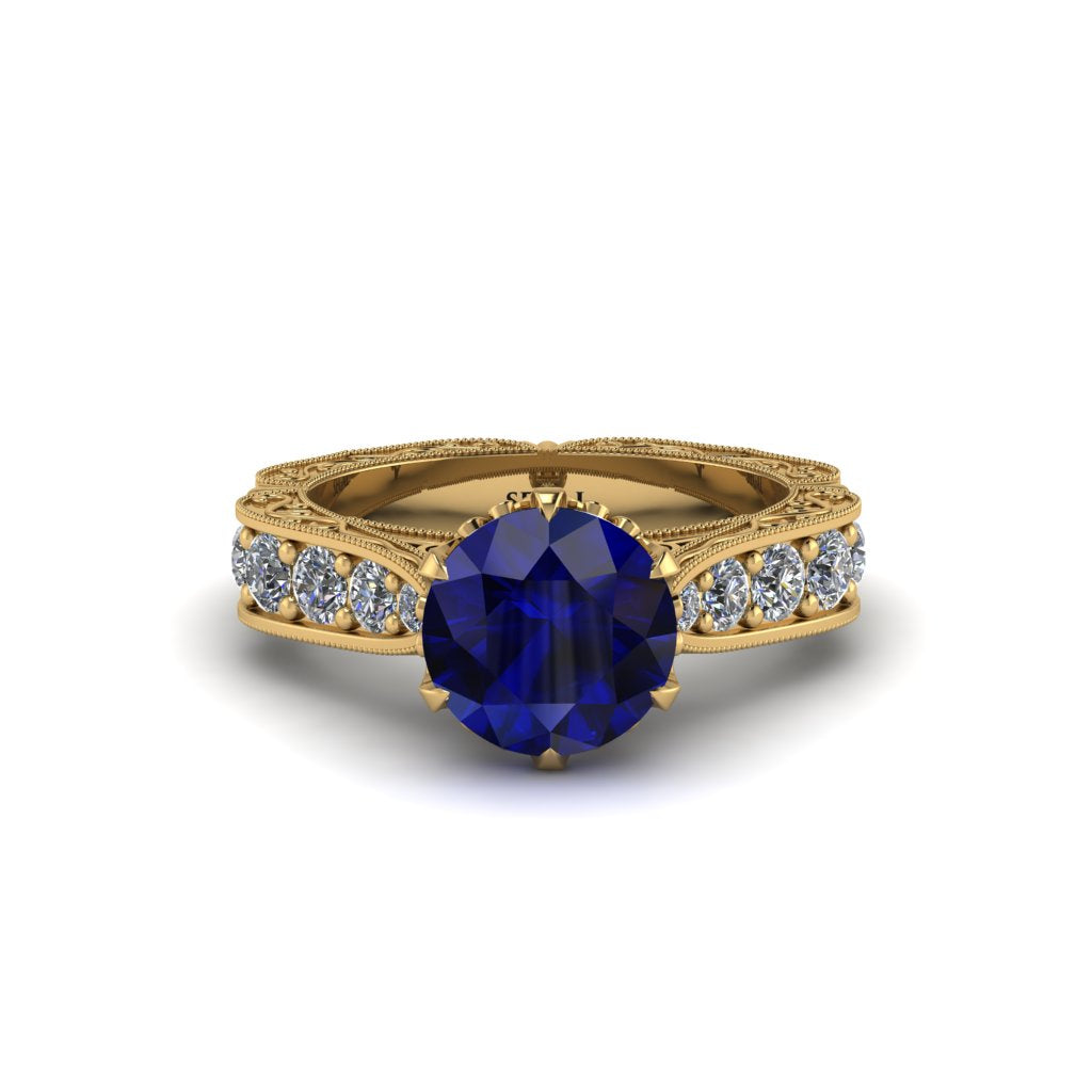 Sapphire Victorian Scroll Engagement Ring - Kehlani No. 13