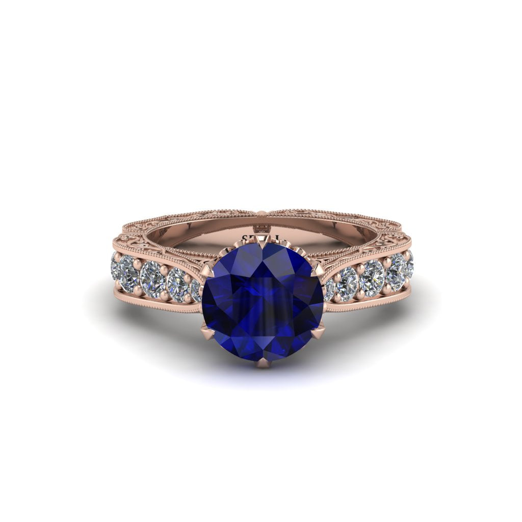 Sapphire Victorian Scroll Engagement Ring - Kehlani No. 14