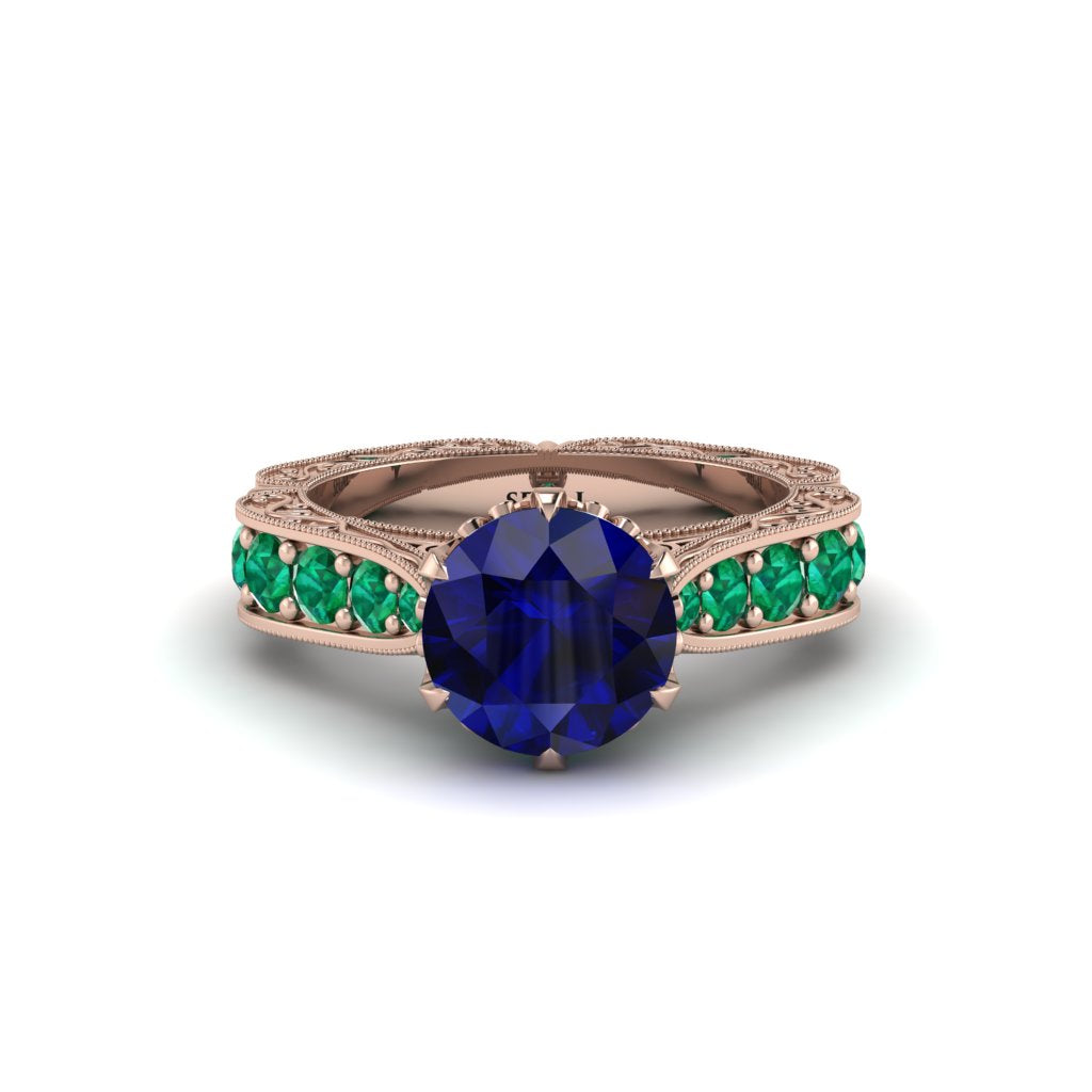 Sapphire Victorian Scroll Engagement Ring - Kehlani No. 29