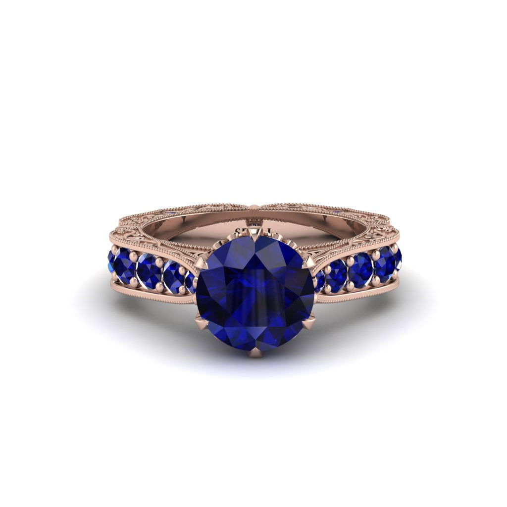 Sapphire Victorian Scroll Engagement Ring - Kehlani No. 74