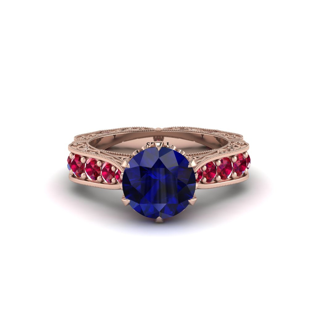 Sapphire Victorian Scroll Engagement Ring - Kehlani No. 59