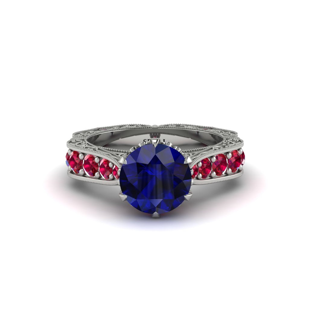 Sapphire Victorian Scroll Engagement Ring - Kehlani No. 60
