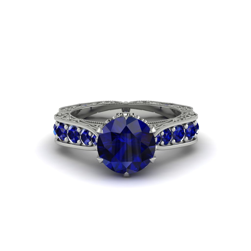 Sapphire Victorian Scroll Engagement Ring - Kehlani No. 75
