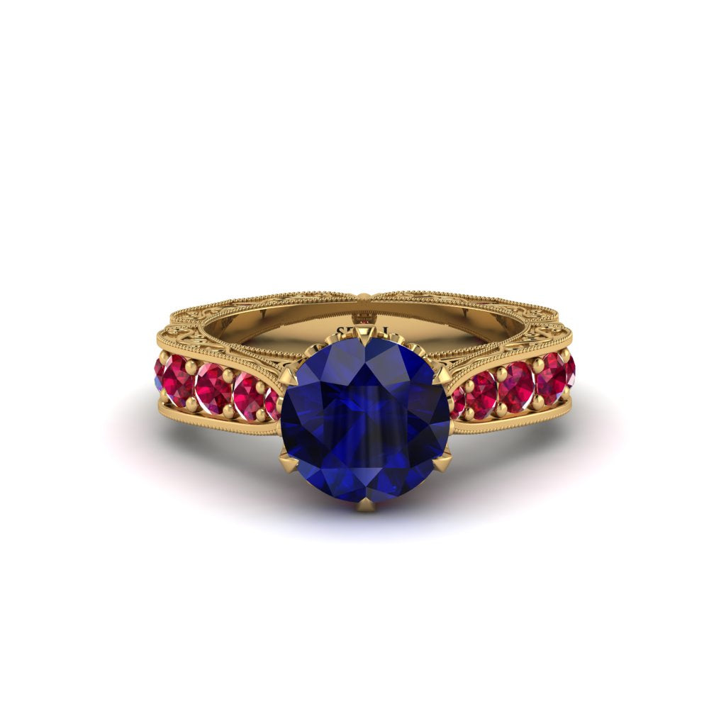 Sapphire Victorian Scroll Engagement Ring - Kehlani No. 58