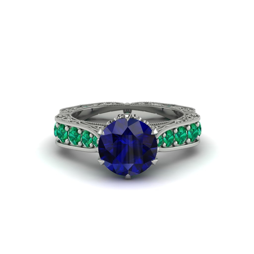 Sapphire Victorian Scroll Engagement Ring - Kehlani No. 30