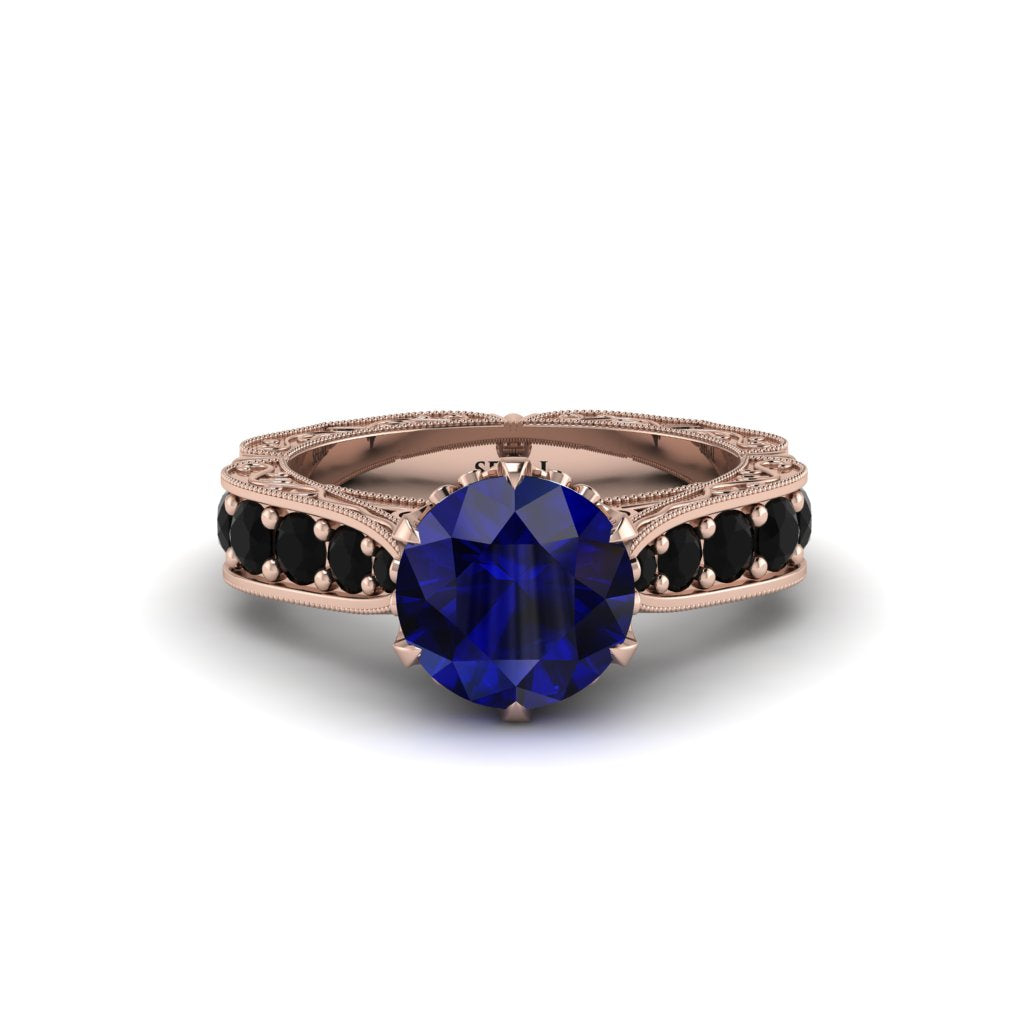 Sapphire Victorian Scroll Engagement Ring - Kehlani No. 44