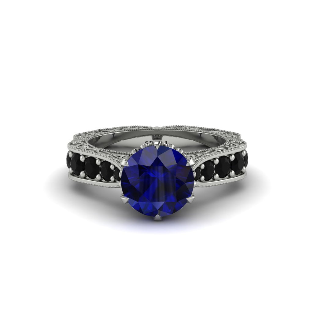 Sapphire Victorian Scroll Engagement Ring - Kehlani No. 45