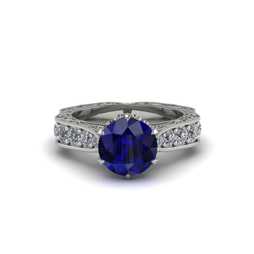 Sapphire Victorian Scroll Engagement Ring - Kehlani No. 15