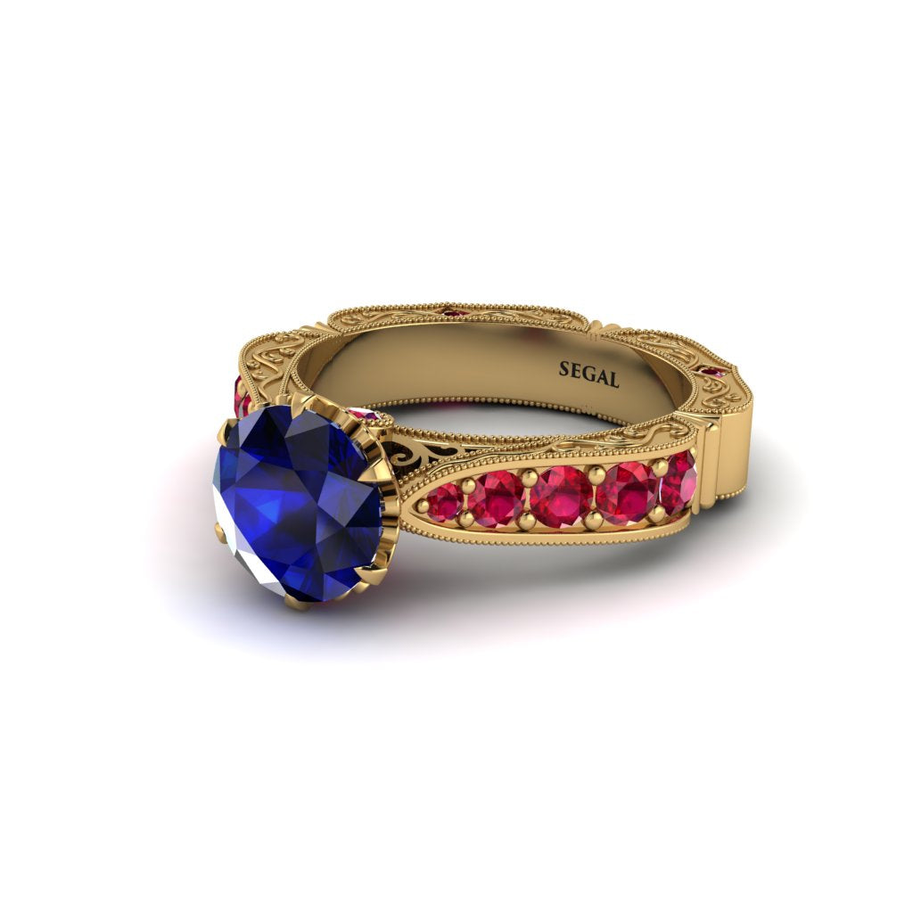 Sapphire Victorian Scroll Engagement Ring - Kehlani No. 58