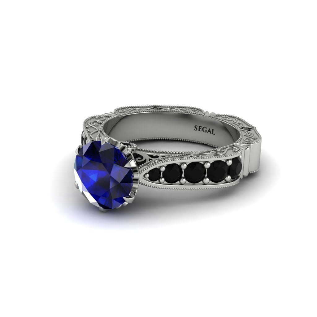 Sapphire Victorian Scroll Engagement Ring - Kehlani No. 45