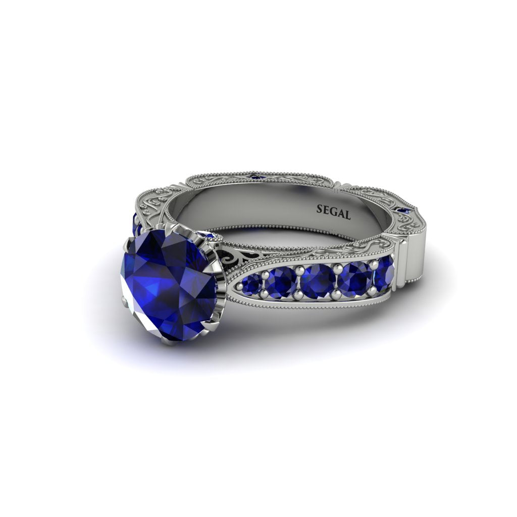 Sapphire Victorian Scroll Engagement Ring - Kehlani No. 75
