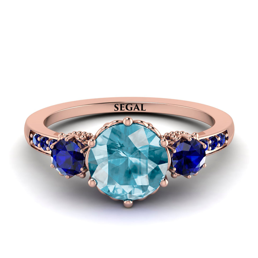 Vintage 3 Stones Aquamarine Ring With Micro Pave - Luna No. 411