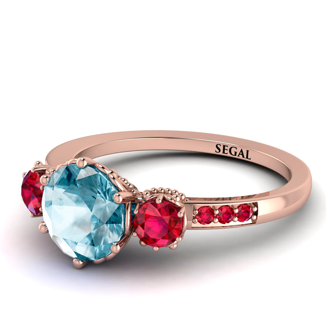 Vintage 3 Stones Aquamarine Ring With Micro Pave - Luna No. 414