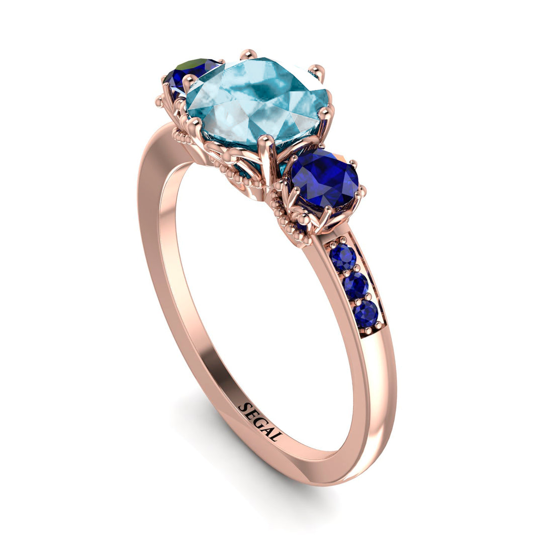 Vintage 3 Stones Aquamarine Ring With Micro Pave - Luna No. 411