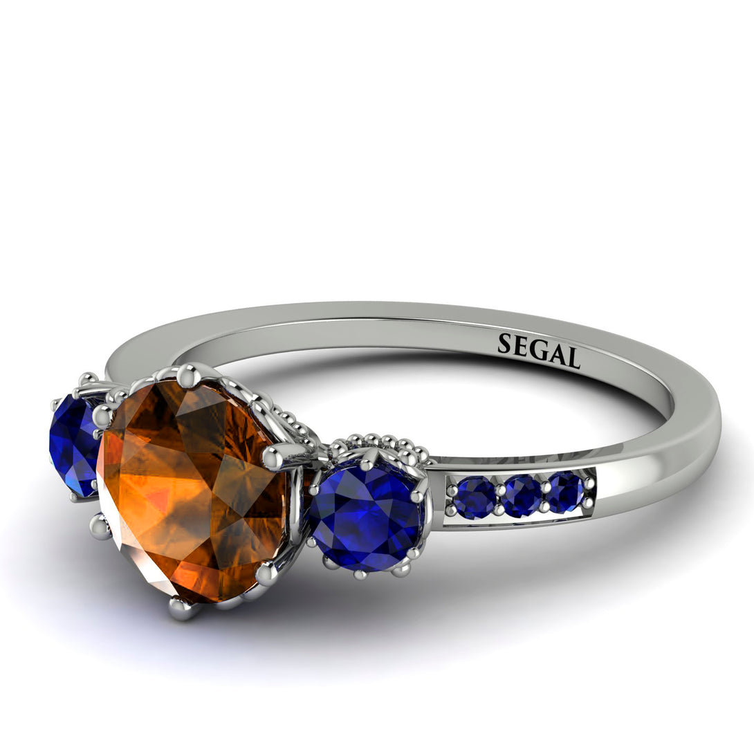 Vintage 3 Stones Brown Diamond Ring With Micro Pave - Luna No. 1112