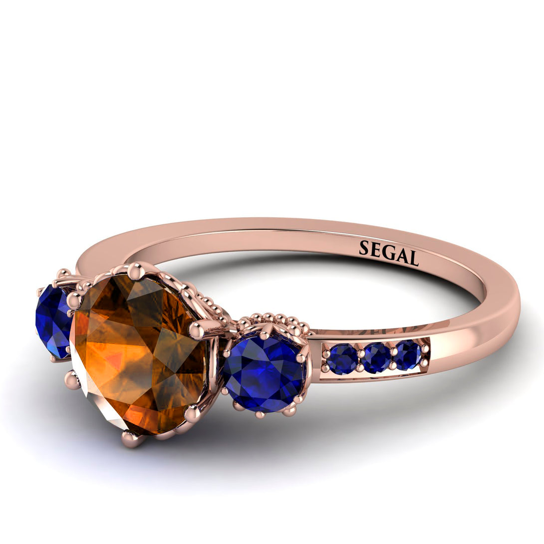 Vintage 3 Stones Brown Diamond Ring With Micro Pave - Luna No. 1111