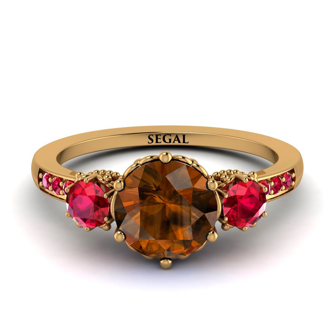 Vintage 3 Stones Brown Diamond Ring With Micro Pave - Luna No. 1113