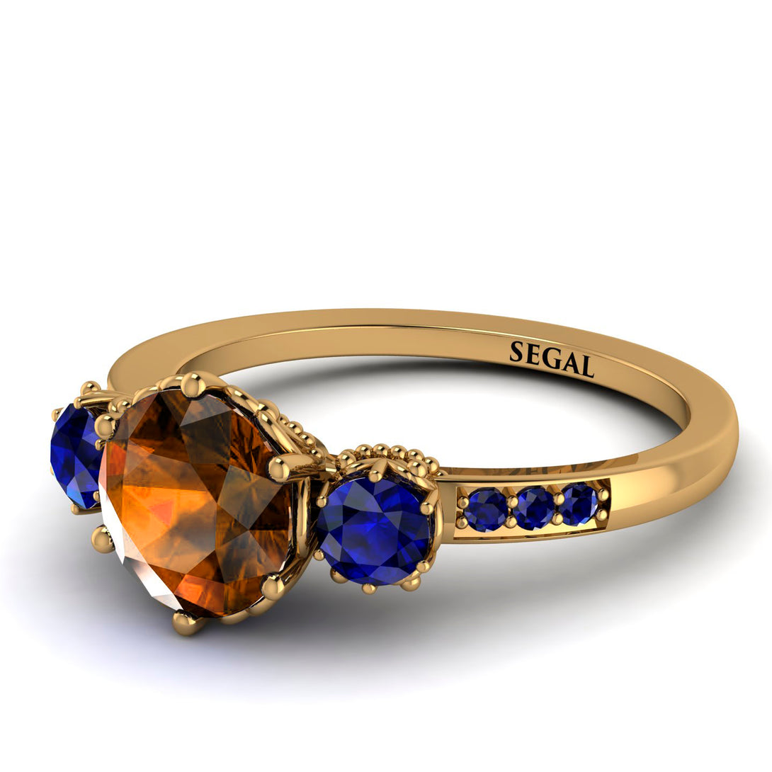 Vintage 3 Stones Brown Diamond Ring With Micro Pave - Luna No. 1110