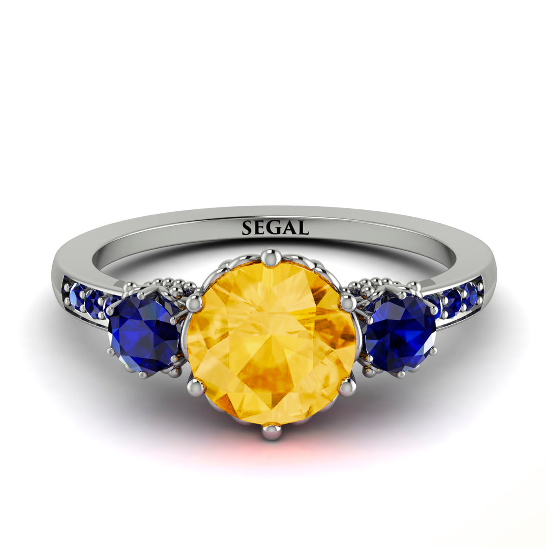 Vintage 3 Stones Citrine Ring With Micro Pave - Luna No. 612