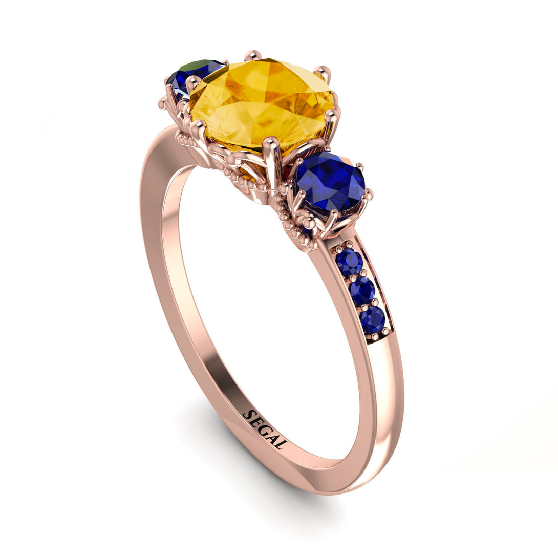 Vintage 3 Stones Citrine Ring With Micro Pave - Luna No. 611
