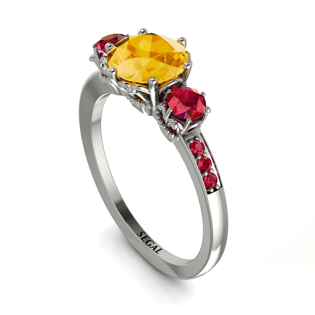 Vintage 3 Stones Citrine Ring With Micro Pave - Luna No. 615