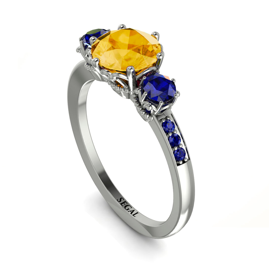 Vintage 3 Stones Citrine Ring With Micro Pave - Luna No. 612
