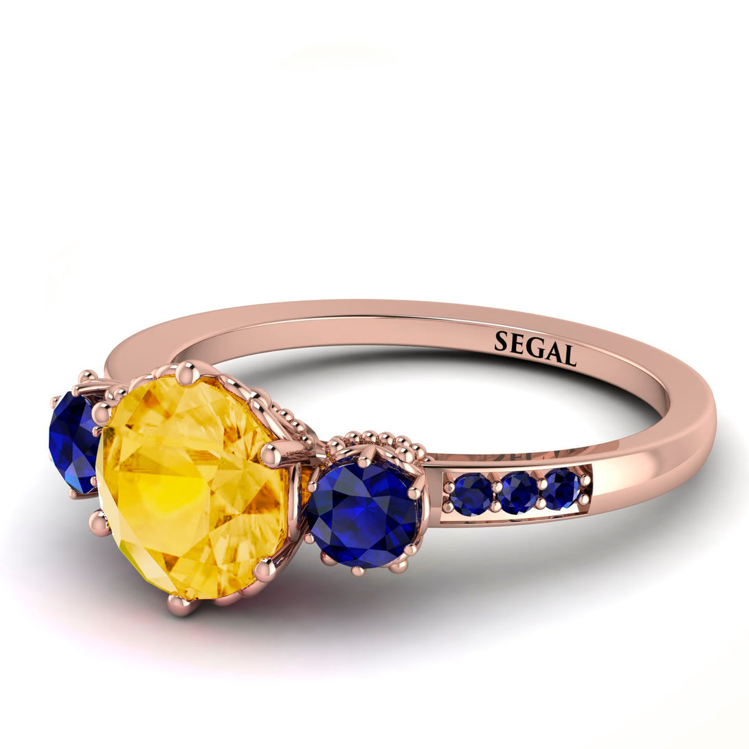 Vintage 3 Stones Citrine Ring With Micro Pave - Luna No. 611