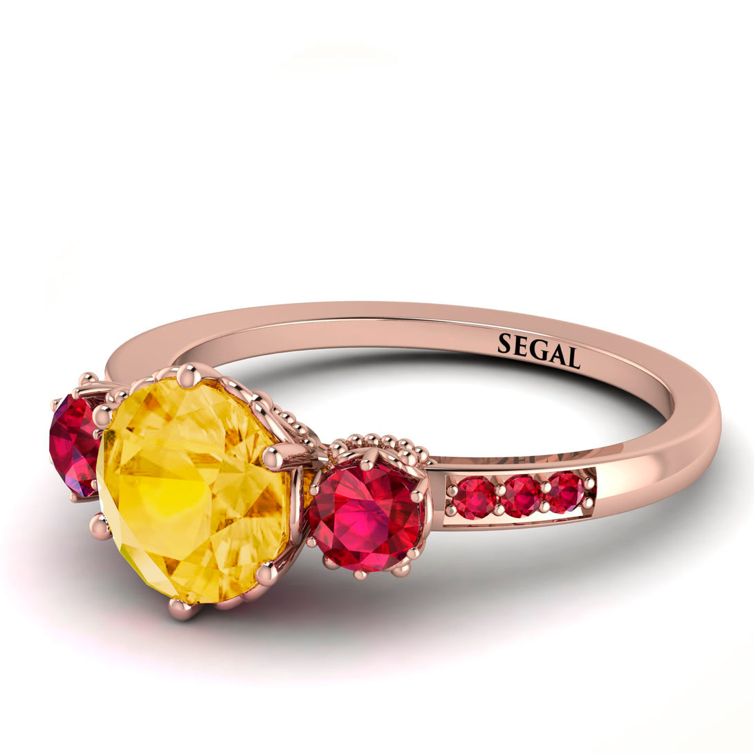 Vintage 3 Stones Citrine Ring With Micro Pave - Luna No. 614