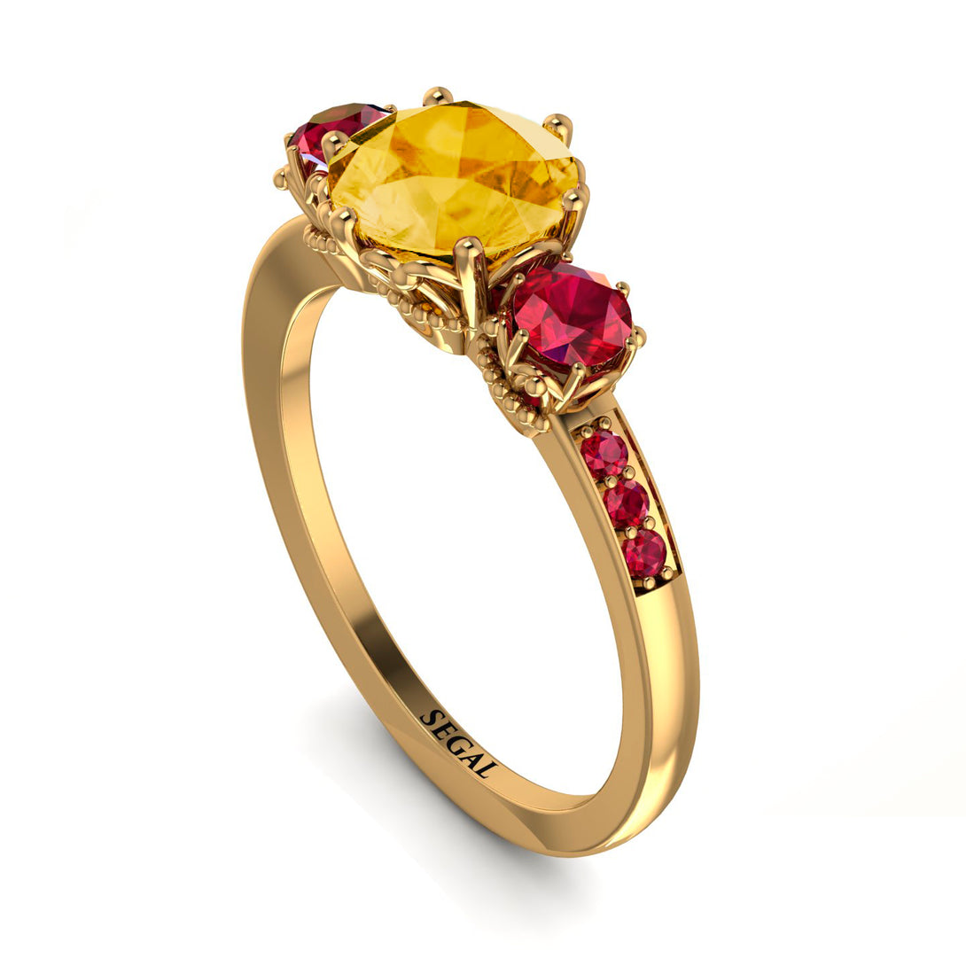 Vintage 3 Stones Citrine Ring With Micro Pave - Luna No. 613