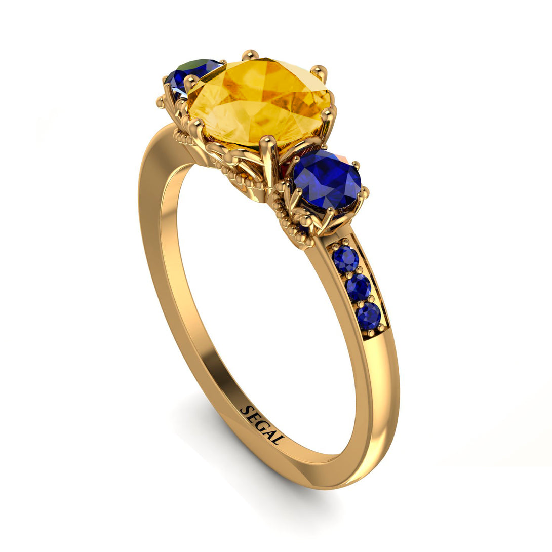 Vintage 3 Stones Citrine Ring With Micro Pave - Luna No. 610