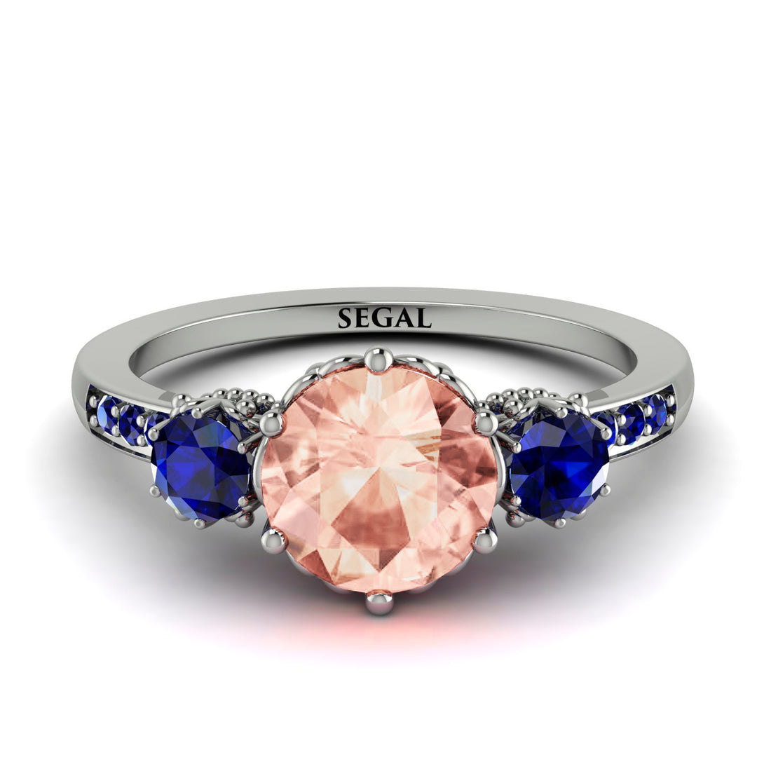 Vintage 3 Stones Morganite Ring With Micro Pave - Luna No. 912