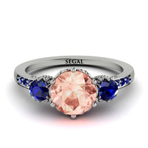 Vintage 3 Stones Morganite Ring With Micro Pave - Luna No. 912 image 1
