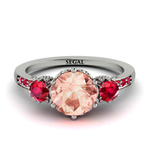 Vintage 3 Stones Morganite Ring With Micro Pave - Luna No. 915 image 1