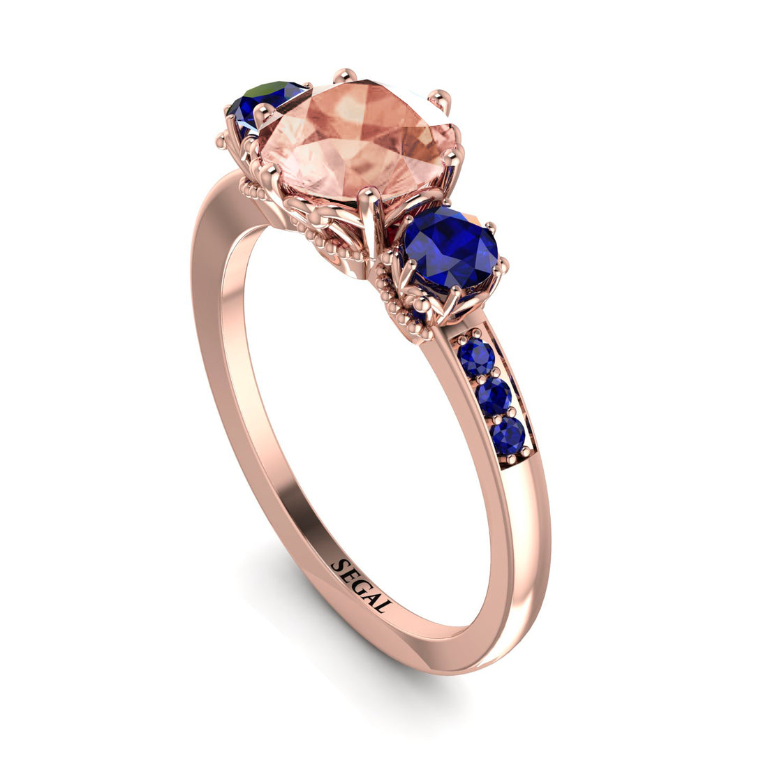 Vintage 3 Stones Morganite Ring With Micro Pave - Luna No. 911
